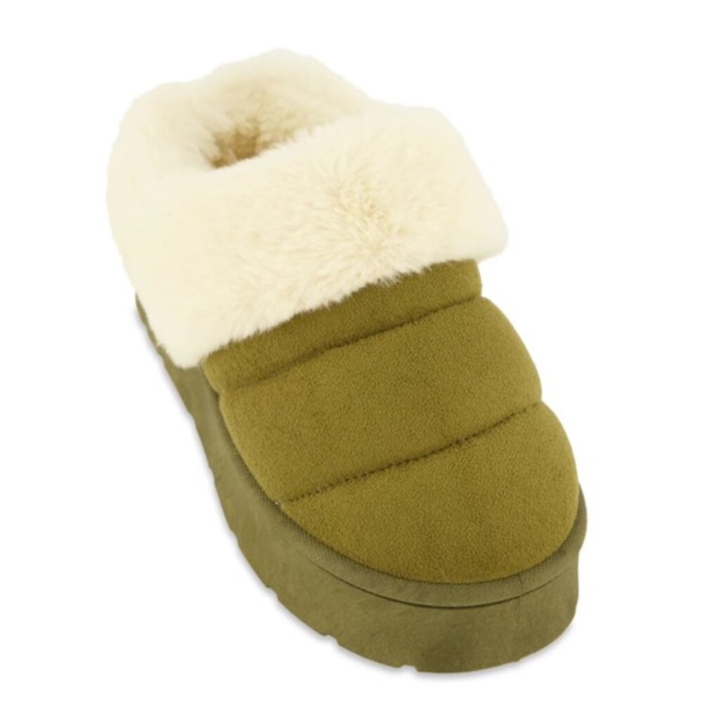 Olive Suede Faux Fur Lined Platform Clogs